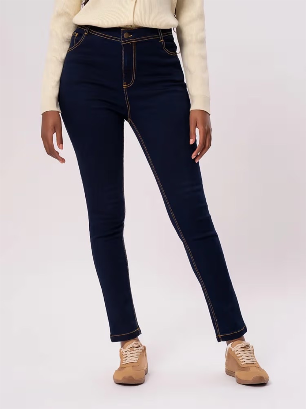 Etica High-Rise Slim Jeans in Dark Blue with Contrast Stitching